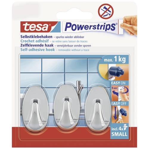 tesa POWERSTRIPS® Klebehaken Small Oval Chrom Inhalt: 3 St.