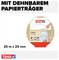 'Produktabbildung einer Rolle Tesa-Klebeband für Kurven, 25m x 25mm, mit dehnbarem Papierträger.'
