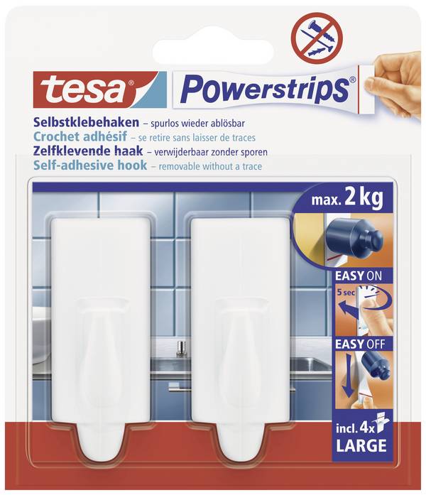 tesa POWERSTRIPS® Klebehaken Large Trend Weiß Inhalt: 2 St.