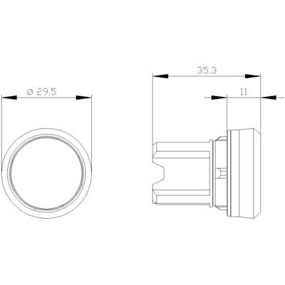 Technische Zeichnung eines zylindrischen Bauteils mit Maßen: Durchmesser 29,5 mm, Länge 35,3 mm, hervorstehender Abschnitt 11 mm.