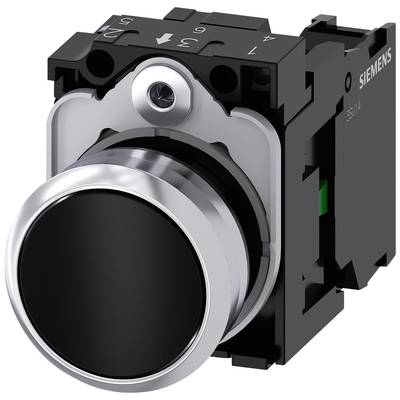 Ein runder, schwarz-silberner Schaltermodul von Siemens, Ansicht schräg von oben, mit Beschriftung und Steuerfunktionen erkennbar.