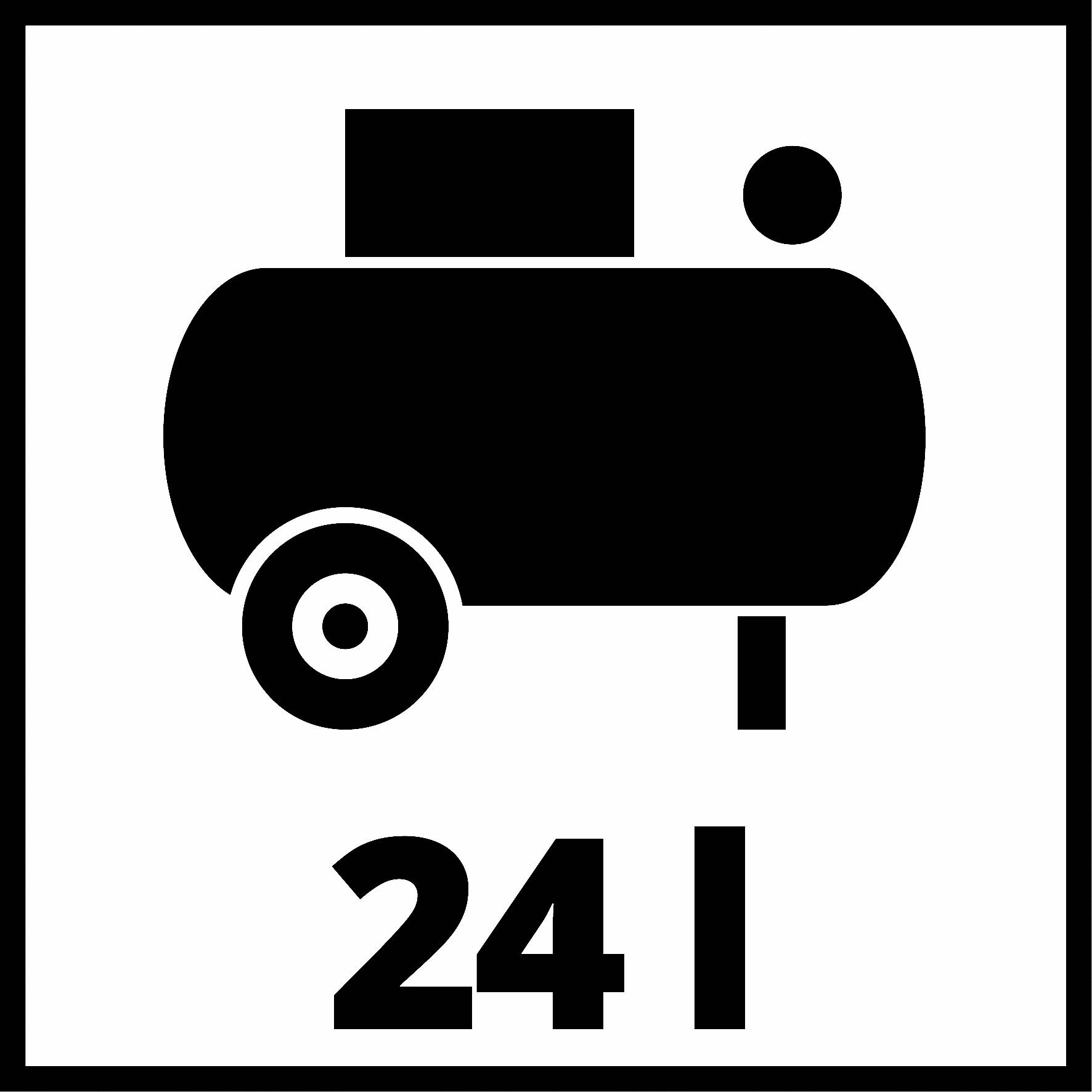 Symbol eines mobilen Luftkompressors mit der Beschriftung '24 l', weist auf ein Volumen von 24 Litern hin.