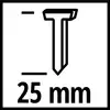 Ein Symbol, das einen Nagel und die Aufschrift '25 mm' zeigt, was die Größe oder Länge des Nagels angibt.