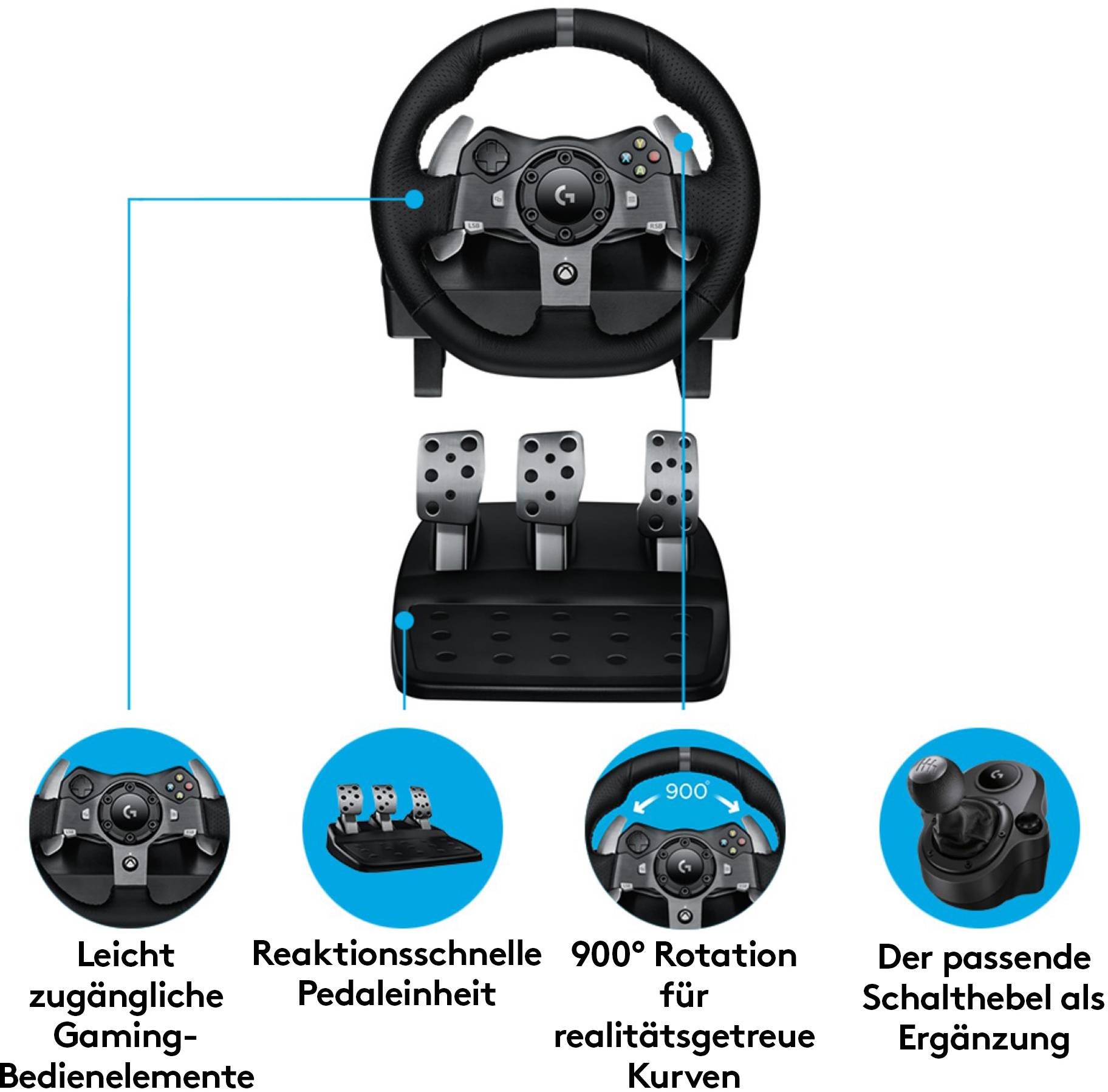 Logitech Gaming G920 Driving Force Racing Wheel Lenkrad PC, Xbox One Schwarz-10