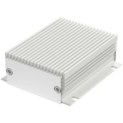 Metallisches Gehäuse mit Kühlrippen, rechteckig und grau. Wird typischerweise zur passiven Kühlung elektronischer Geräte verwendet.