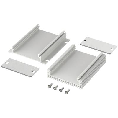 Kühlkörper-Bausatz aus Aluminium mit zwei Hauptkomponenten, seitlichen Abdeckungen und vier Schrauben zur Montage.