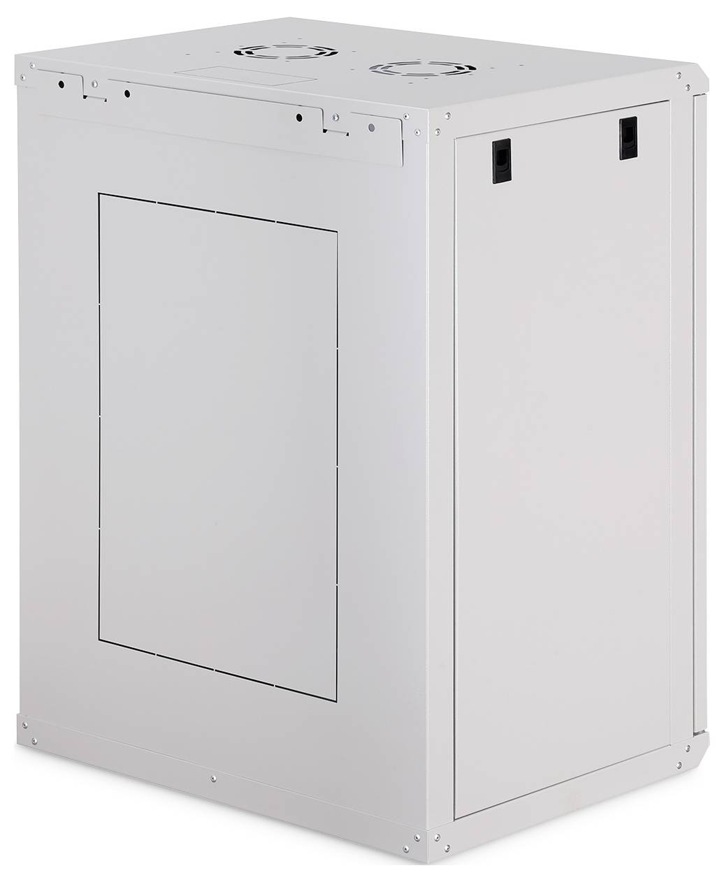 Eine rechteckige, schlichte weiße Metallgehäuseeinheit mit Lüftungsventilatoren auf der Oberseite, möglicherweise zur Aufnahme von technischer oder elektronischer Ausrüstung.