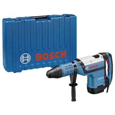 Eine blaue Bosch-Schlagbohrmaschine mit schwarzem Griff und einer blauen Transporttasche, die mit dem Bosch-Logo versehen ist und für den professionellen Einsatz konzipiert wurde.