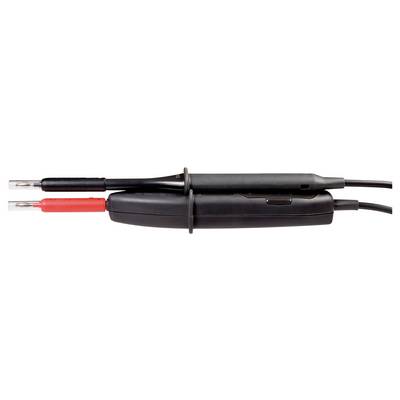 Zwei nebeneinander liegende Messsonden mit schwarzem und rotem Griff, die für elektrische Messungen verwendet werden.