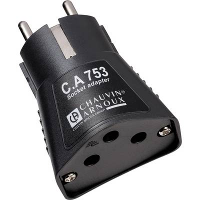 Ein schwarzer Steckdosenadapter, Modell C.A 753 von Chauvin Arnoux, mit zwei Steckern und drei Löchern.