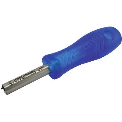 Blauer Griff des RG 59 Abisolierwerkzeugs von Hirschmann zur Kabelvorbereitung.