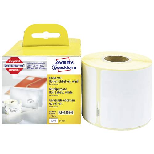 Avery-Zweckform Etiketten (Rolle) 70 x 54 mm Papier Weiß 320 St. Permanent haftend Universal-Etiketten AS0722440