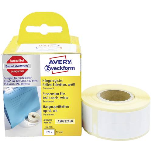 Avery-Zweckform Etiketten Rolle Kompatibel ersetzt DYMO 99017, S0722460 50 x 12 mm Papier Weiß 220 St. Permanent haftend...