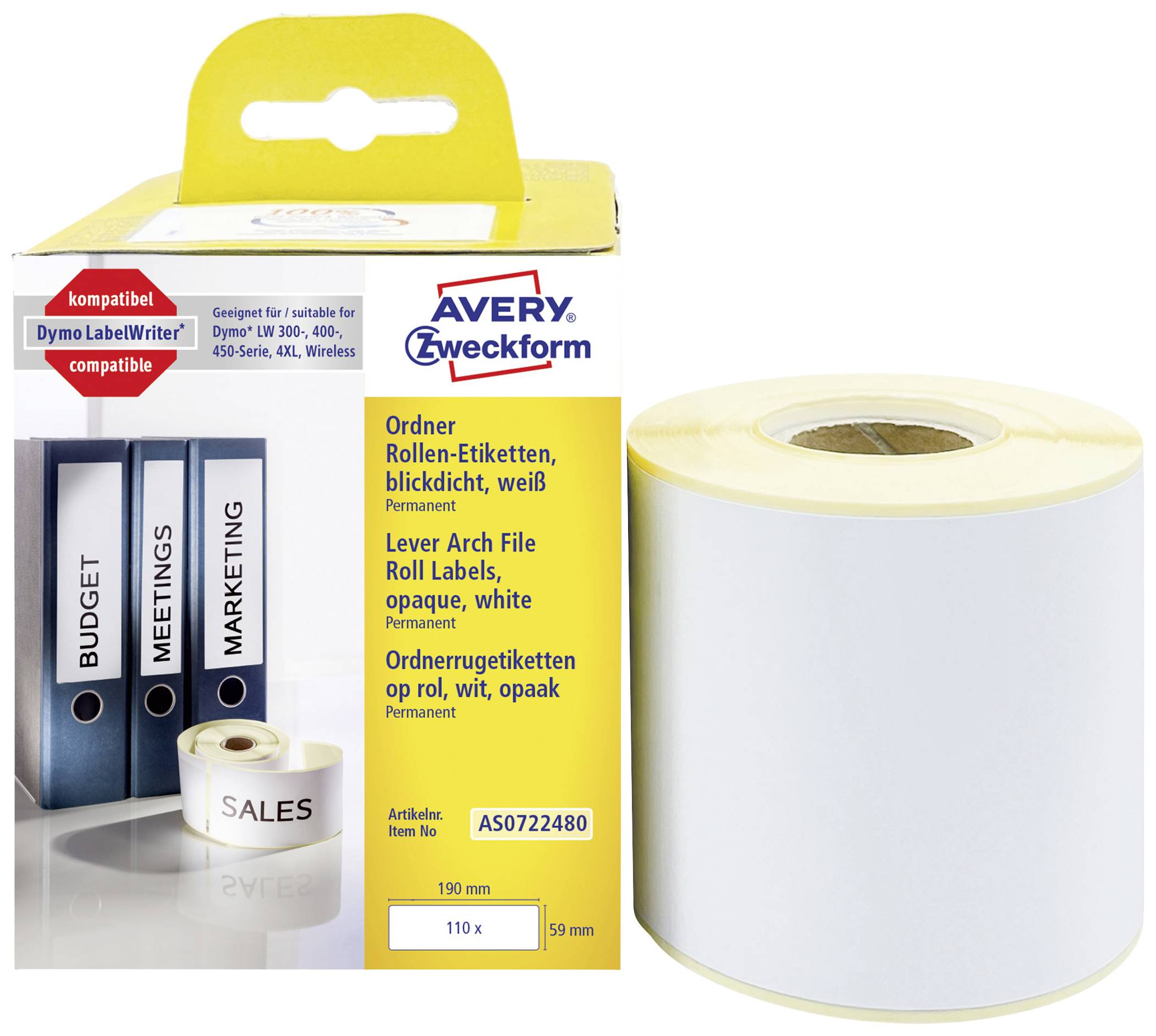 ZWECKFORM Avery - Permanent adhesive rectangular paper lever arch labels - weiß - 59 x 190 mm 110 Et