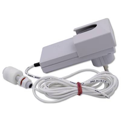 Weißer elektrischer Antrieb mit Kabel und Stecker. Der Antrieb hat eine spezielle Halterung und ist für die Installation an einer Vorrichtung vorgesehen.