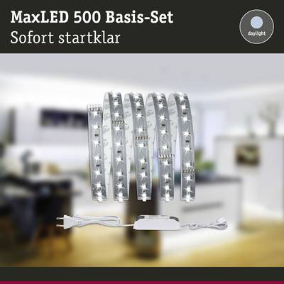 'MaxLED 500 Basis-Set' mit LED-Streifen und Zubehör; ideal für sofortige Installation in modernem Interieur.