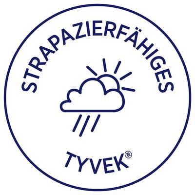 'Design und drucke deine Etiketten einfach' in mehreren Sprachen. Gelbe und blaue Gestaltung mit Piktogrammen zu Etiketteneigenschaften.