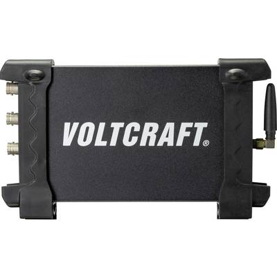 Ein schwarzes Gerät mit der Aufschrift 'VOLTCRAFT'. Es hat vier Anschlussbuchsen auf der linken Seite und eine Antenne auf der rechten Seite.