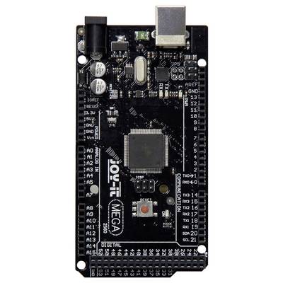 Arduino Mega 2560 Mikrocontroller-Platine mit USB-Anschluss, digitalen und analogen Ein-/Ausgabeanschlüssen sowie Stromversorgungssteckern für Elektronikprojekte.