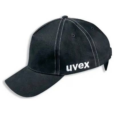 Schwarz-weiße Baseballkappe mit 'uvex'-Logo auf der Seite.