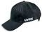 Schwarz-weiße Baseballkappe mit 'uvex'-Logo auf der Seite.