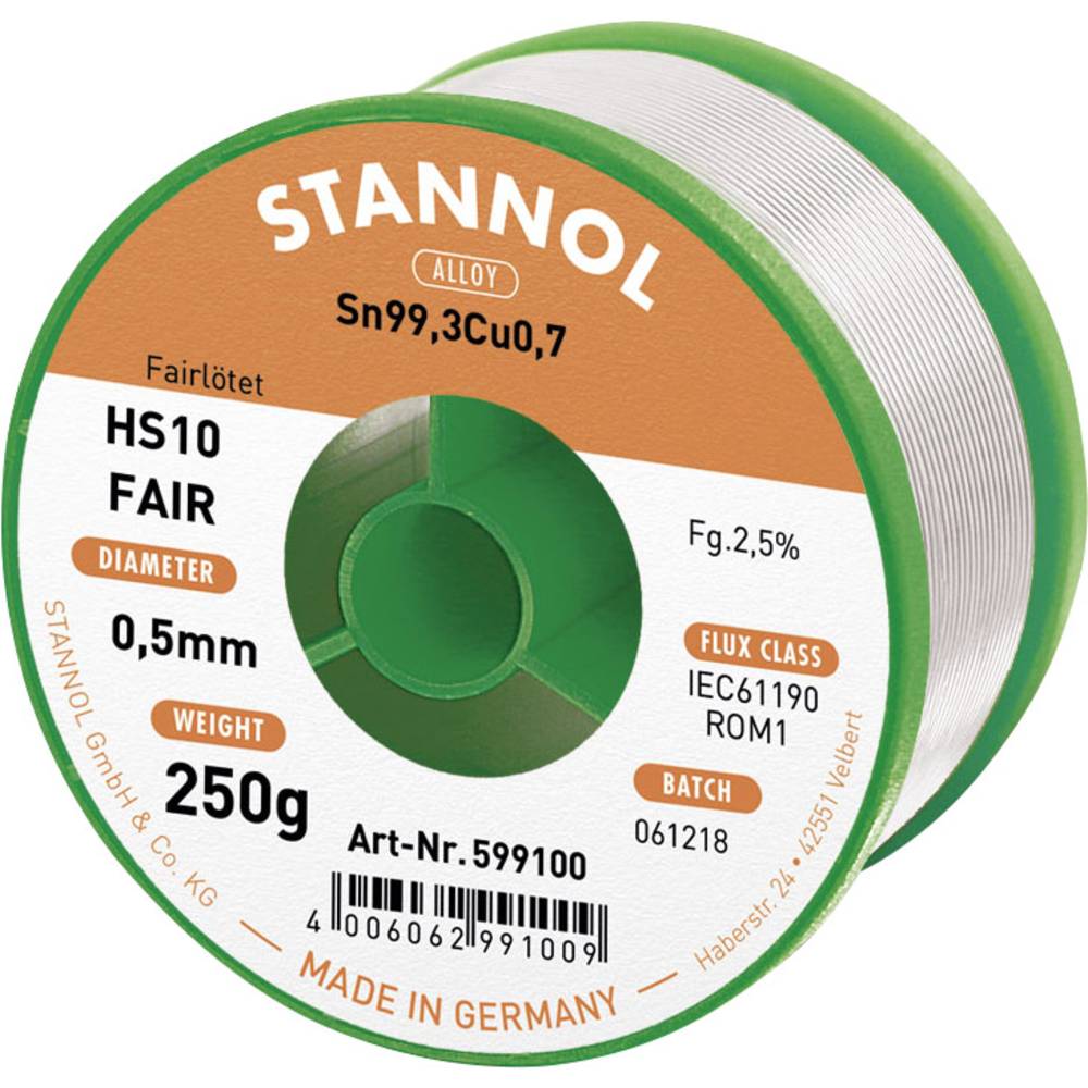 Stannol Soldeertin Spoel Sn99.3Cu0.7 250 g 0.5 mm