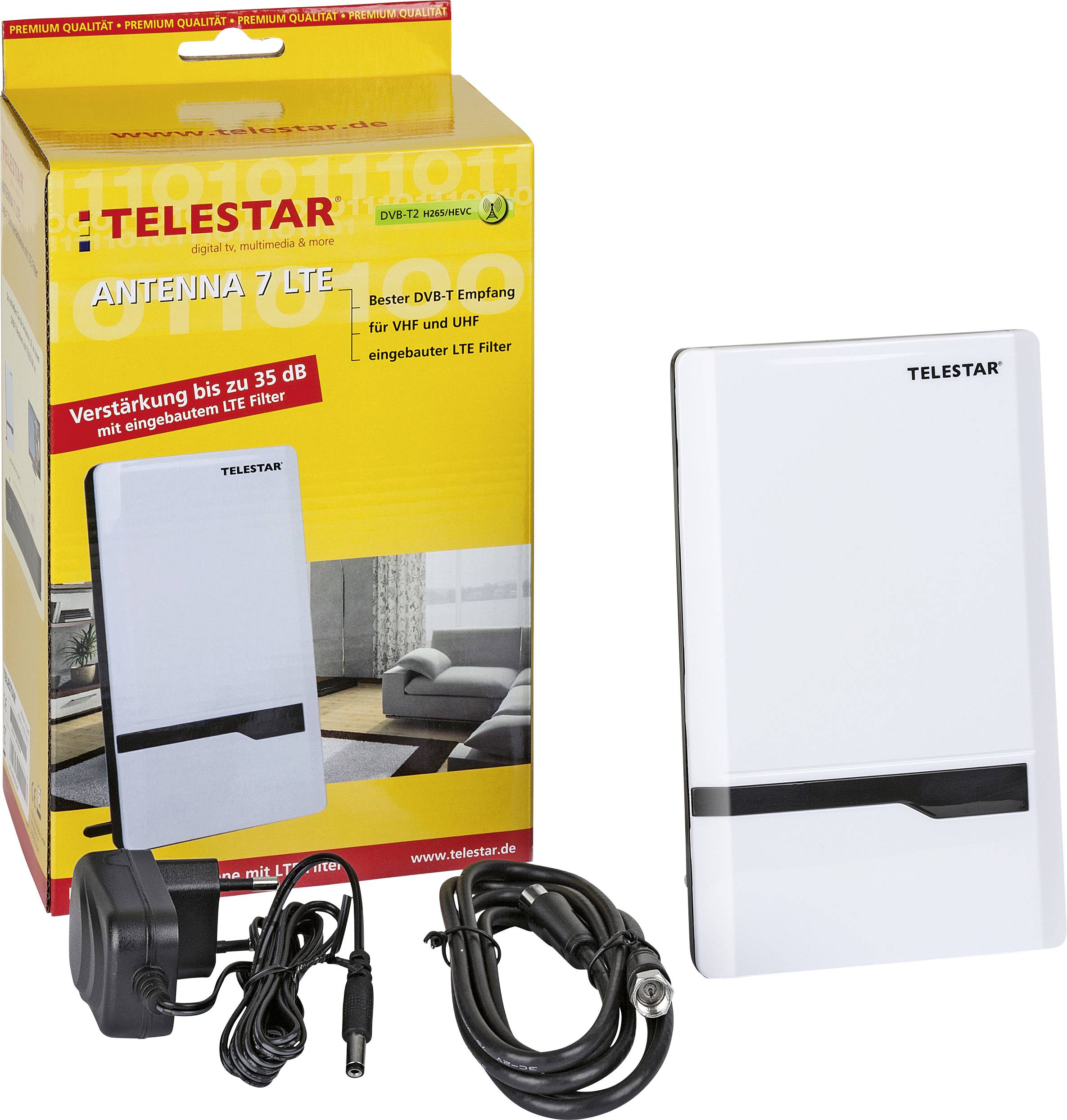 Telestar Antenna 7 LTE Aktive DVB-T/T2 Flachantenne Innenbereich Verstärkung: 35 dB Weiß-5