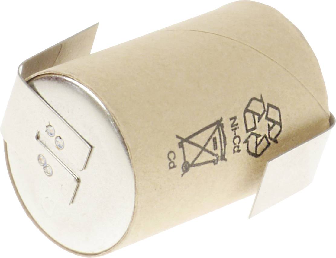 Papierbatterie mit Recycling-Symbolen und N-Cd-Kennzeichnung auf weißem Hintergrund