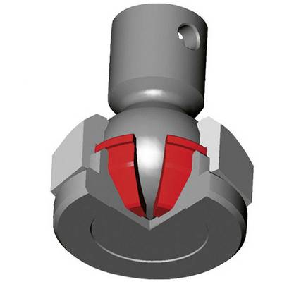 3D-Darstellung eines mechanischen Bauteils mit roter Markierung; zeigt eine spezielle Kupplungskomponente mit zylindrischen Elementen.