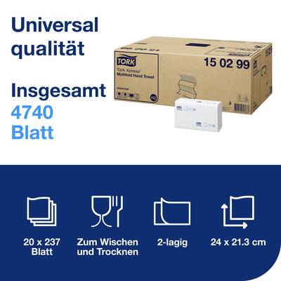 'Tork Xpress Multifold Hand Towel, 15 Pakete, insgesamt 4740 Blatt, 2-lagig, 24 x 21,3 cm.'