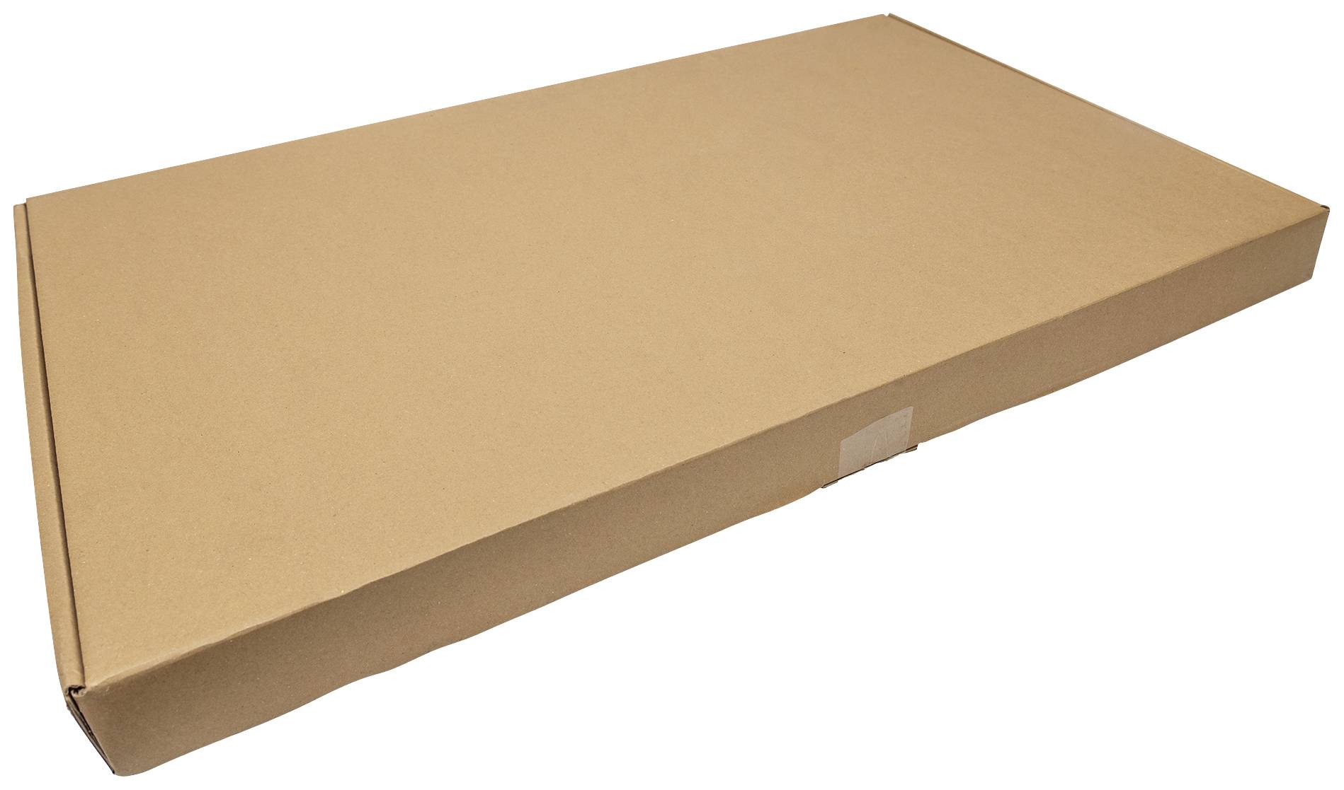 Ein flacher, rechteckiger, brauner Karton ohne erkennbare Beschriftung oder Aufdrucke.