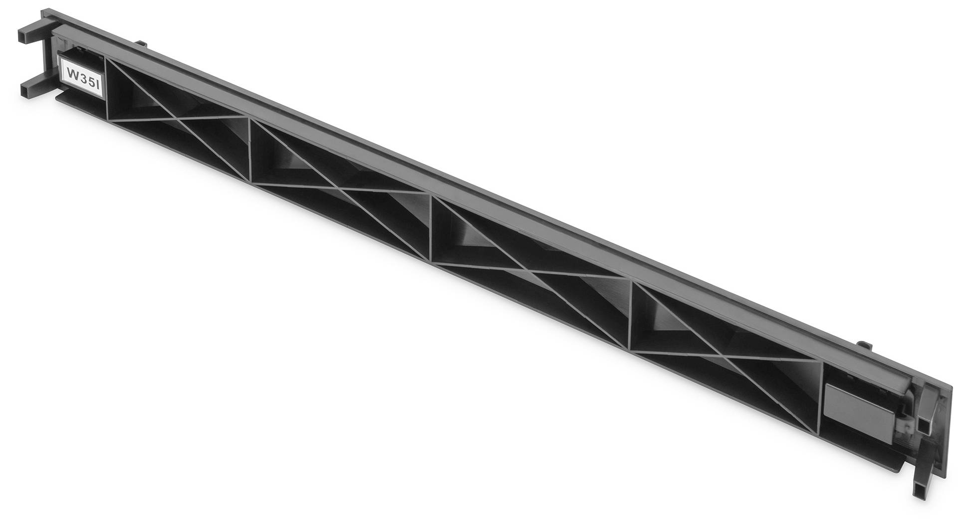 Ein langes, rechteckiges Bauteil mit diagonalen Verstrebungen in einem Metallrahmen, beschriftet mit 'W351', auf weißem Hintergrund.