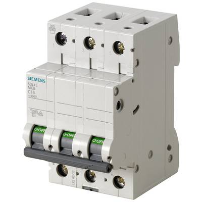 'Leistungsschalter von Siemens mit drei Schaltern, beschriftet mit C16, geeignet für 400V, zur elektrischen Sicherung verwendet.'