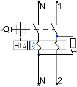Hydraulikschaltplan eines elektrischen Wegeventils mit zwei Positionen. Ventil steuert den Durchfluss zwischen Anschlüssen N1, N2 und Q.