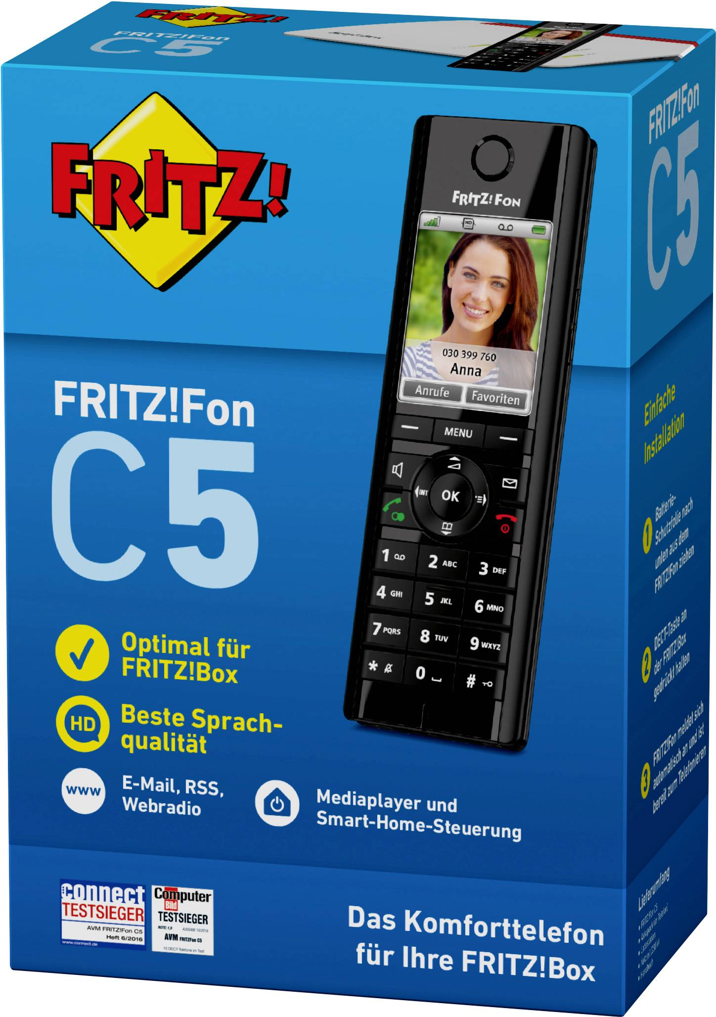 FRITZ! FRITZ!Fon C5 Schnurloses Telefon VoIP Freisprechen, Babyphone, Headsetanschluss Farbdisplay Schwarz-2
