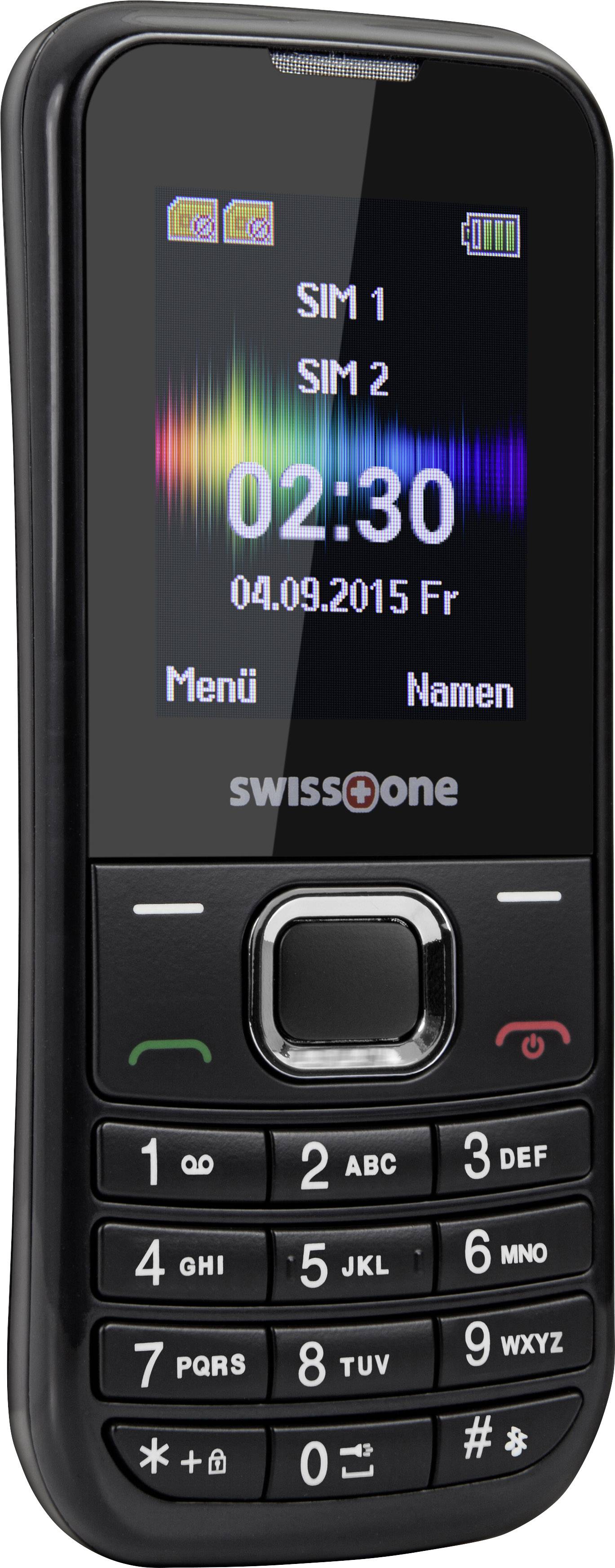 Einfaches Mobiltelefon mit Tasten, zwei SIM-Kartenanzeigen, Uhrzeit 02:30, Datum 04.09.2015, Menüpunkte zu sehen.