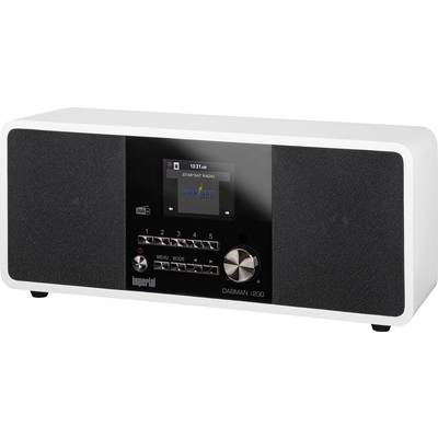 Ein weißer DAB+ und Internetradio-Receiver mit schwarzem Frontpanel und Display zeigt den Sender 'StarSat Radio'.