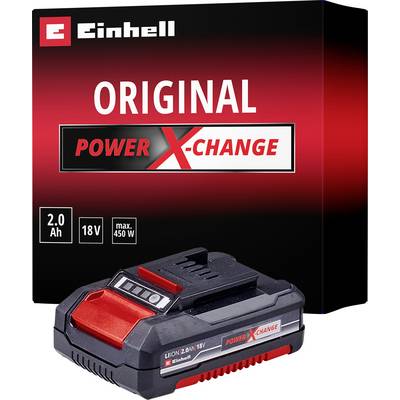 Zwei Einhell Power X-Change Akkus. Der obere hat eine Kapazität von 2,0 Ah, der untere 5,2 Ah. Beide sind schwarz mit roten Akzenten.