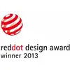 Logo des Red Dot Design Award, Gewinner 2013, mit einem roten Punktmuster in Kugelform.