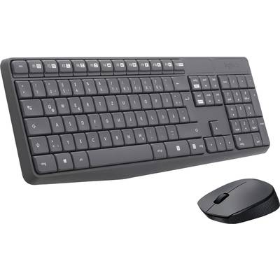 Logitech MK235 Funk Tastatur, Maus-Set Spritzwassergeschützt Deutsch, QWERTZ Schwarz
