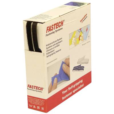 'Klettverschluss-System Fastech Fastening Systems in einer Verpackung. Enthält Abbildungen zur Anwendung des selbsthaftenden Verschlusses.'