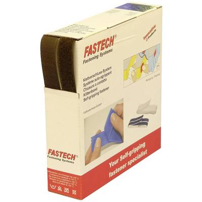 Verpackung einer Kletteverschlüsse-Marke 'Fastech'. Enthält Anwendungsbilder und den Slogan 'Your Self-gripping fastener specialist'.