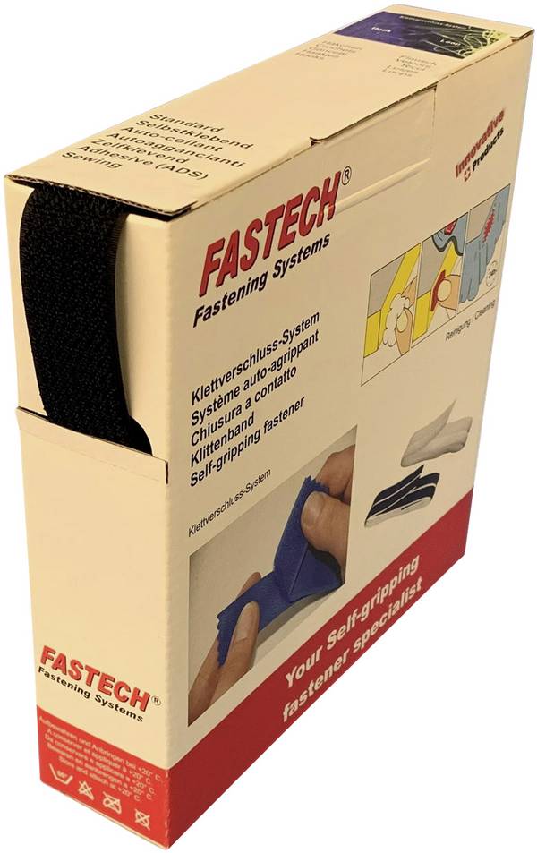 FASTECH® B25-OMNI-999910 Klettband zum Aufnähen, zum Bündeln Haft- und Flauschteil (L x B) 10 m x 25 mm Schwarz 10 m