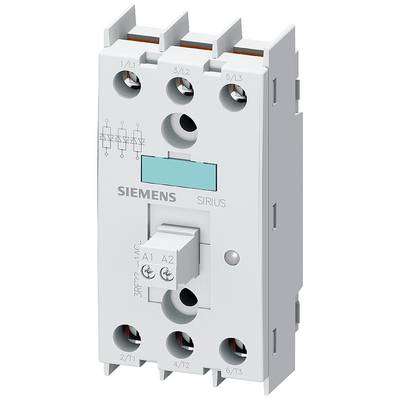 Ein weißer dreipoliger Siemens Sirius Schaltschütz, Modellbezeichnung 3RT, mit Anschlüssen und typischen Schaltern für elektrische Steuerung.