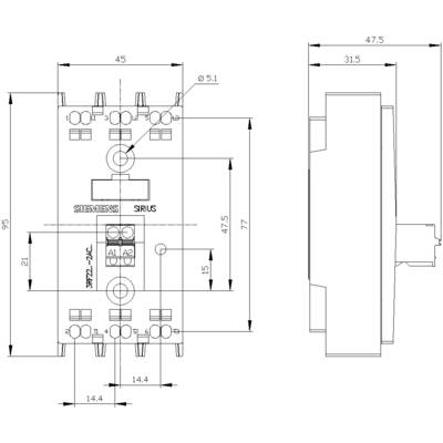 Ein technisches Diagramm eines elektrischen Schalters mit Maßen in Millimetern. Das Bild zeigt Vorder- und Seitenansicht.