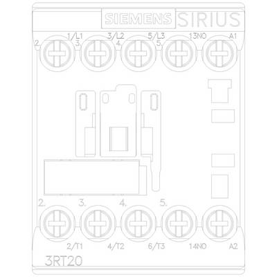 'Schaltgerät von SIEMENS SIRIUS, Modell 3RT20, mit Anschlüssen oben und unten. Hinweis auf Schaltpläne und elektrische Verbindungen.'