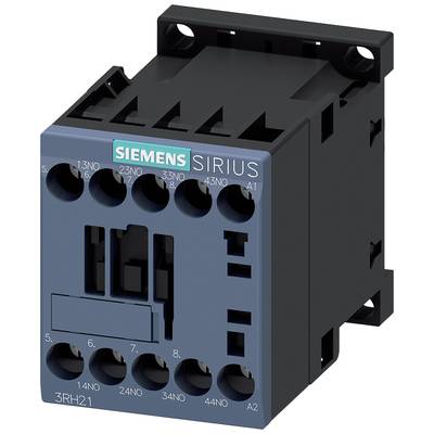 Ein Siemens SIRIUS Schütz, Modell 3RH21, mit verschiedenen Anschlüssen und einem schwarzen Gehäuse.