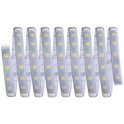 LED-Leuchtstreifen mit gelben Dioden auf weißer, flexibler Trägerfolie. Geeignet für dekorative oder funktionale Beleuchtung.