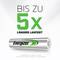 'Werbung für Energizer-Batterien mit Text: Bis zu 5x längere Laufzeit. Batterie zeigt Logo Energizer Recharge.'