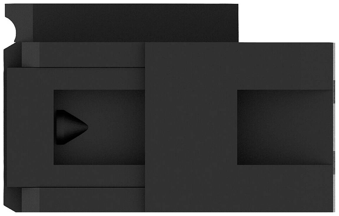 Ein schwarzes Schiebeverschluss-Kunststoffgehäuse, teilweise geöffnet, zeigt eine vertiefte Aufnahme für ein kleines Objekt.